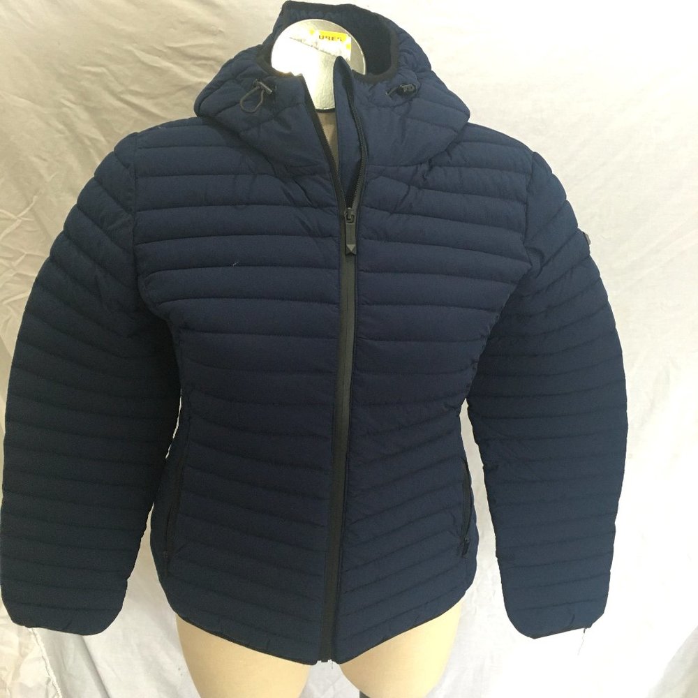 BCBG Maxazria Womens Puffer Hooded Coat Navy Size Large NWT